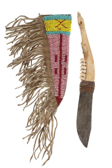 Northern Plains Jawbone Knife & Beaded Sheath