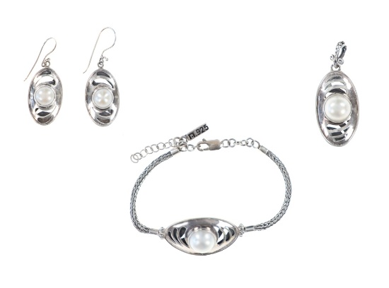 Mexican Sterling Bear Claw & Southsea Pearl Set