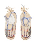 Ca. 1940s Kiowa Beaded Hide Hard Sole Moccasins