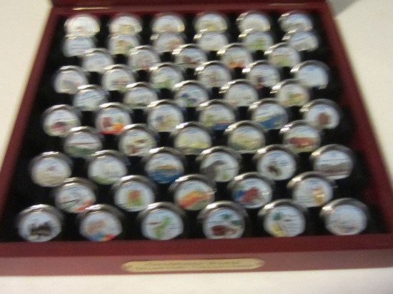 Colorized Quarter Set, Complete 56 Coin Set In Cherrywood Box
