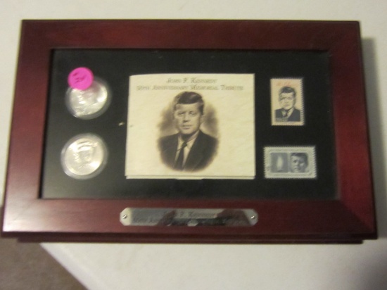Kennedy 50th Anniversary Set With Stamps In Cherrywood Box