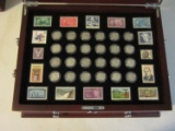 Complete Set Roosevelt Dimes In Cherrywood Box With Stamps