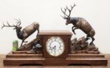 Large Franz Hermle Mantle Clock in Bronze Elk Scuplture by K.B. Koon