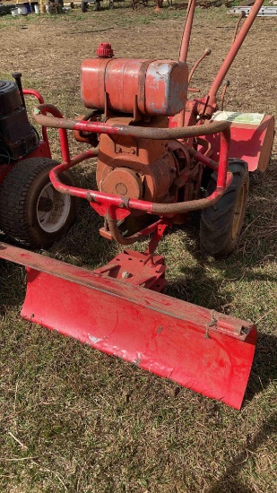 Tecumseh tiller with push blade and sweep attachment