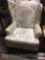 Furniture - Wing back upholstered chair, wooden Queen Anne legs, need cleaning