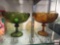 Glassware - 2 pedestal fruit bowls, green & amber, 8.5