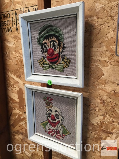 Artwork - 2 Needlework clowns, 10"wx10"h