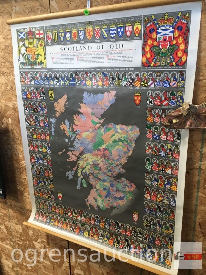 Ephemera - Wall map Scotland of Old, made in Great Britain, 31"wx40"h