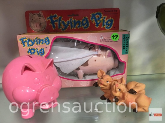 Pigs - bank, flying pig toy and figurine
