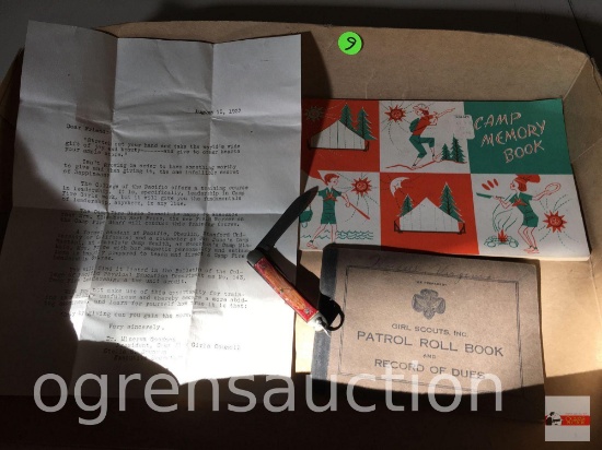 Girl Scouts - Vintage official Girl Scout ephemera - roll books, pocket knife, camp memory book etc.