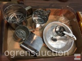 Kitchenware - Baking - 3 sifters, measuring cups, measuring spoons, glass measuring cup, pie plates