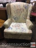 Furniture - Wing back upholstered chair, wooden Queen Anne legs, need cleaning