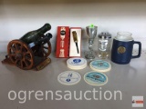 Barware collectibles - bottle holder, shakers, coasters, cups etc.