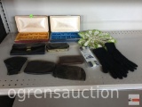 Jewelry holders, Becker leather pouches, Persian coin purse, leather bill holder, gloves etc.