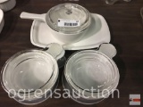 Kitchenware - Corning saucepan, browning tray, 2 side kick bowls