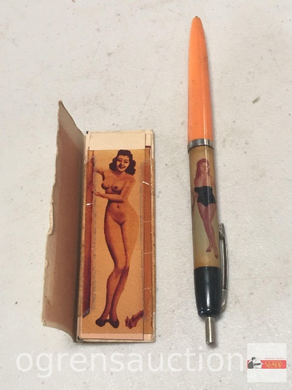 Advertising - strip tease writing pen and San Francisco nude girl advertisment