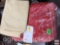 Vintage red crushed velvet queen sz. bedspread and JCPenney King sz. sheet set