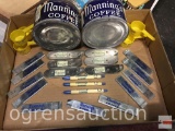 Coffee Collectibles - Manning coffee advertising, box cutters, marking pencils, coffee scoops