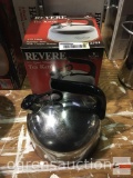 Kitchenware - Revere ware Stainless steel with copper bottoms, whistling tea kettle, used, orig. box