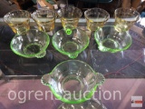 Glassware - 4 green depression bowls and 6 yellow ramekin bowls