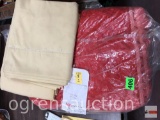 Vintage red crushed velvet queen sz. bedspread and JCPenney King sz. sheet set
