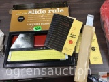 2 Slide Rulers - jPickett Log dual base w/ case & orig. box & Mannheim Acu-math slide ruler w/case