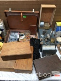 Office - briefcase, wooden boxes, metal file drawer, supplies etc.