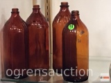 Glassware - 4 bottles, embossed Clorox, brown, 9.25