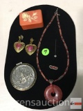 Jewelry - necklace, earrings, pendant and miniature covered box