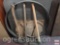 Tools - double headed Axe, Pick and Maddox plus iron ring and basket lids