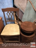 Vintage folding card table chair and 2 ottomans