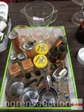 Kitchenware - Glass measuring cups & batter bowl, misc. measuring cups & salt/pepper shakers etc.