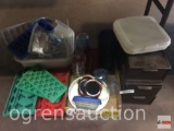 Plastic ware - decor ice cube trays, dish tub, wire racks, file drawers, insulated cups etc.