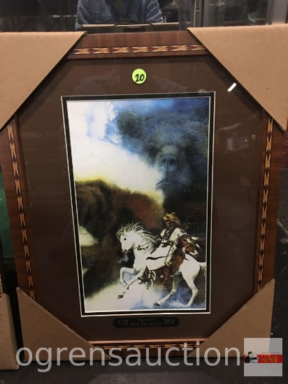 Artwork - Decor print, Bev Doolittle, horse/Bear, inlaid frame, 16"wx20"h