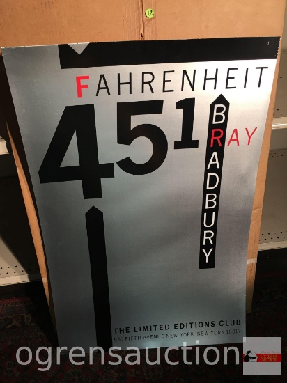 Bradbury, Fahrenheit 451, lg. heavy posterboard advertising postser w/ box 38"hx25"w