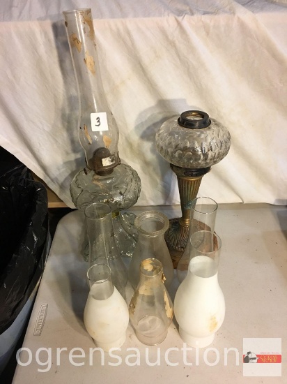 vintage lanterns, 22"h and 15"h and globes