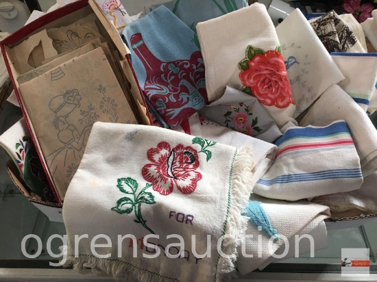 Vintage dish towels and embroidery stencil patterns