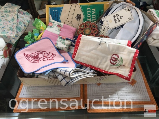 Vintage kitchen - dish towels, embroidered hot pads, hot pads, tablecloths etc.