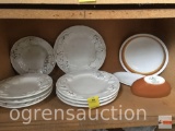 Dishes - Panware ornate dish set, 4 plates, 4 bowls and Harmony House Ironstone bowl & gravy dish