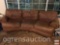 Sofa - Leather 3 section curved sofa, wood bun feet