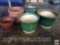 Decor pottery planter pots, 5 - 3 green, 1 terra cotta, 1 red 11.5