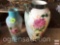 2 vintage glass, hand painted vases, 7.5