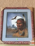 Artwork - decor print, ornate framed & matted Indian, 23