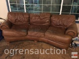 Sofa - Leather 3 section curved sofa, wood bun feet