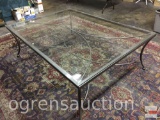 Very Lg. Beveled glass top w/ metal base coffee table, 66