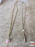 Jewelry - 2 necklaces, 3 pendants, cross, pearl, flower