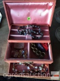 Jewelry - vintage jewelry case, 2 vintage necklaces and misc.