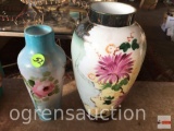 2 vintage glass, hand painted vases, 7.5