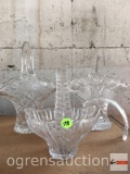 Princess House Crystal - 3 lead crystal baskets, (1 handle needs glue), 7