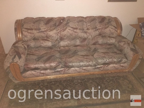 Furniture - Sofa, triple seated, oak wood trim, 88"w